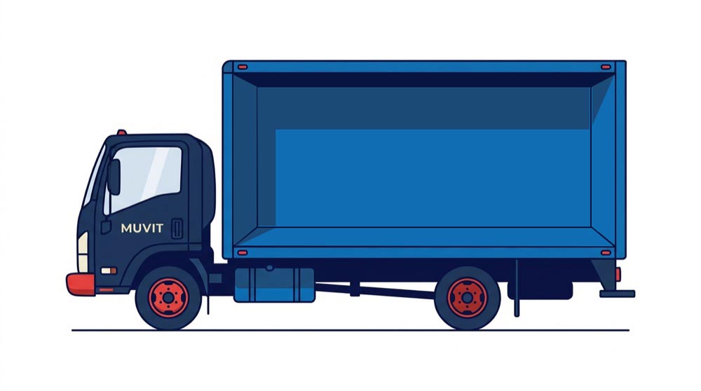 Side view of an empty Muvit box truck